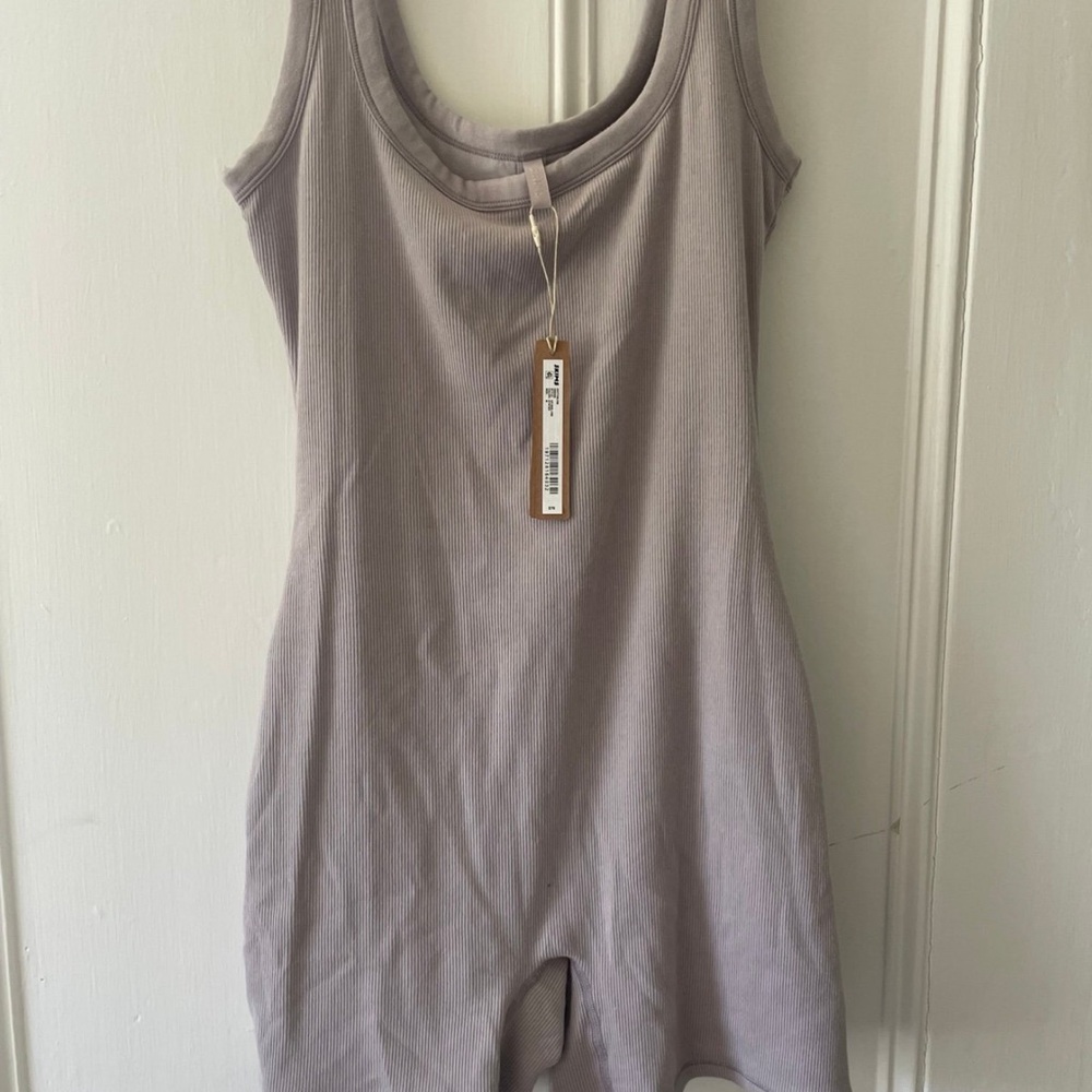 SKIMS Ribbed Bodysuit in gray color
